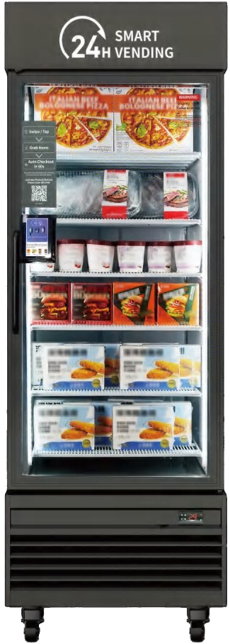 Frozen AI smart vending machine stocked with frozen meals and ice cream